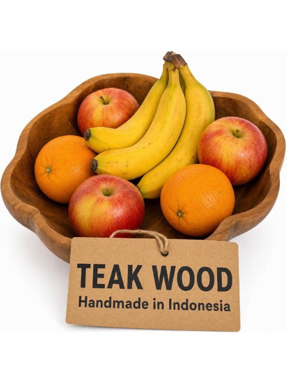 Large Decorative Wooden Fruit Bowl for Kitchen Counter - Rustic Teak Design